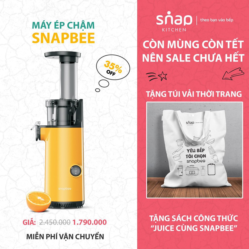 Máy Ép Chậm SnapBee SK-202VN - Ép Trái Cây, Siêu Kiệt Bã - Tặng cẩm nang & túi canvas SnapBee 🔥 Bảo Hành 12 Tháng 🔥