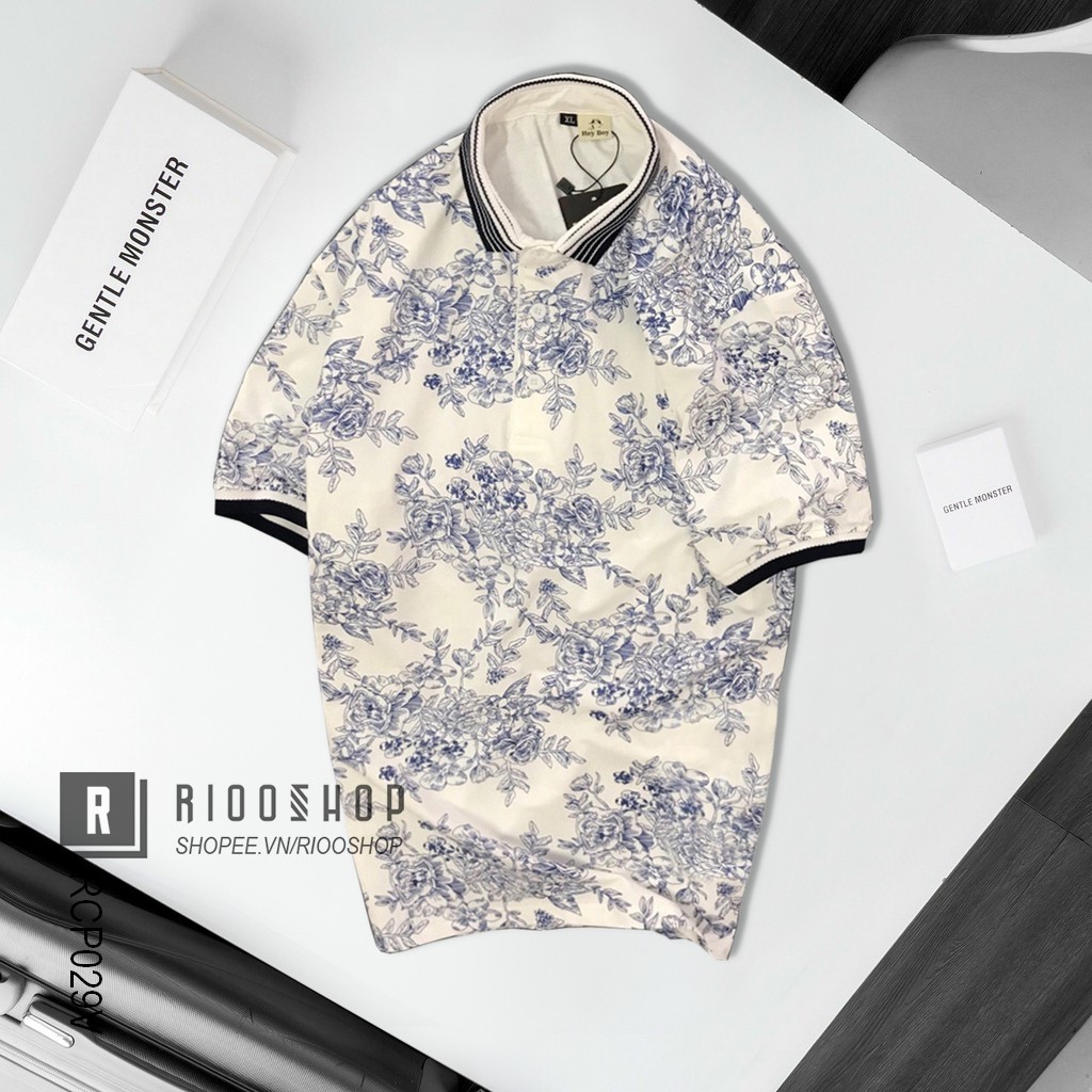 Áo thun nam trung niên có cổ hoa mẫu đơn cao cấp RCP029V - áo phông nam form rộng đẹp Riooshop