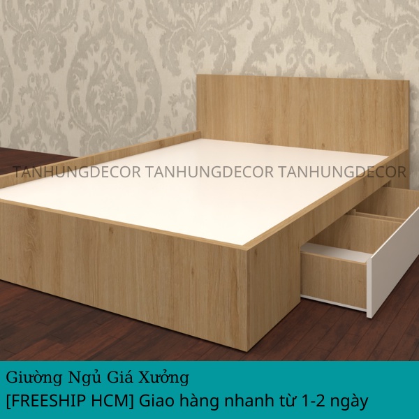 GIƯỜNG NGỦ CÓ 2 HỘC KÉO GỖ MDF PHỦ MELAMINE