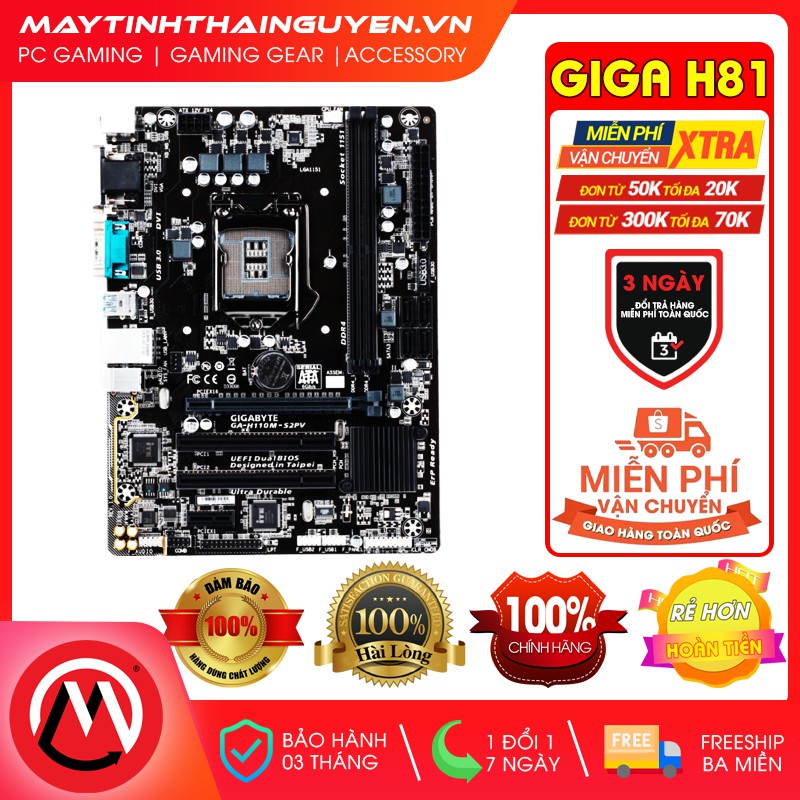 Mainboard Giga H81 (rev. 3.0) Socket 1150 [Full tụ vàng] (Qua sử dụng)