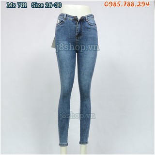Quần jean nữ lưng cao kiểu trơn màu xanh size 26-30 ms 781