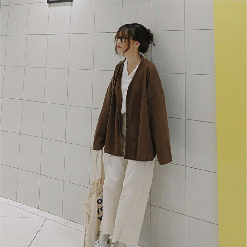 Áo khoác nữ trơn cadigan phom rộng ulzzang lạ mắt | BigBuy360 - bigbuy360.vn
