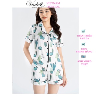 Bộ Pijama VADESI Quần Đùi Tay Ngắn Đồ Ngủ Nữ Mặc Nhà Lụa Cao Cấp Họa Tiết Đẹp Thoáng Nhẹ Mát Mềm