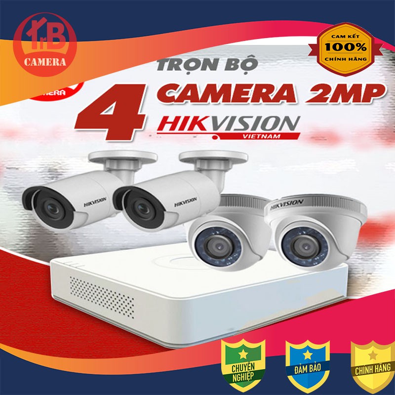 TRỌN BỘ 4 camera 2MP HIKVISION (KHÔNG PHỤ KIỆN)