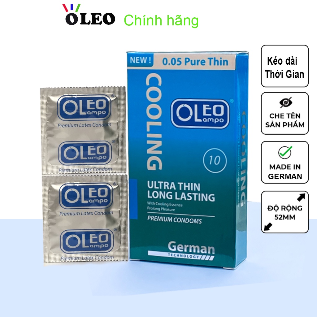 Bao cao su Siêu mỏng x2 Gel Oleo Cooling bạc hà, Bcs kéo dài thời gian quan hệ.