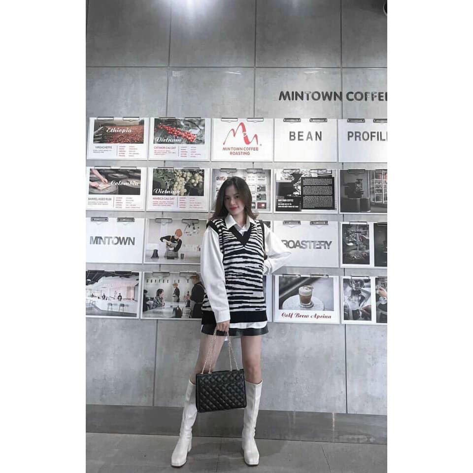 Áo len gile hoạ tiết vằn,áo Gile frorm rộng kiểu dáng hàn quốc | BigBuy360 - bigbuy360.vn