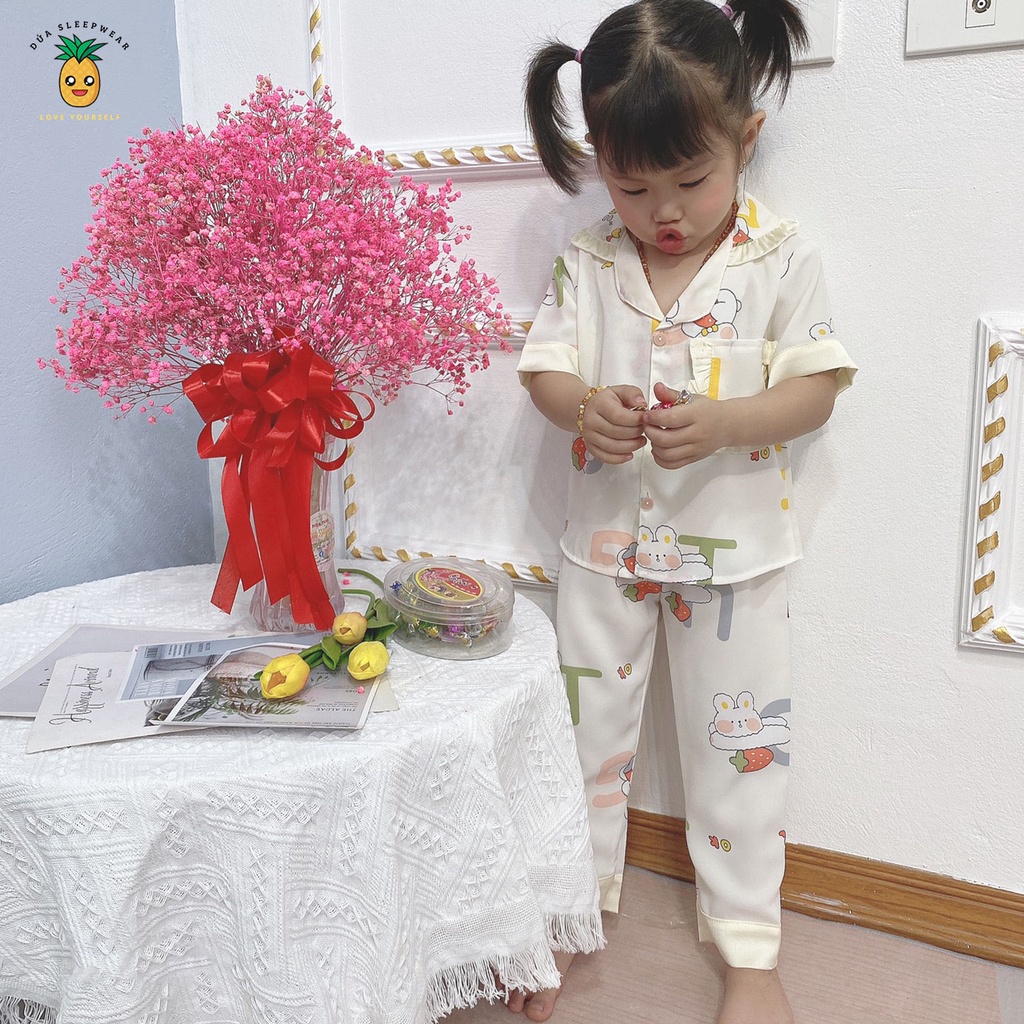 Bộ Đồ Ngủ Pijama cộc tay bé gái,sét quần áo trẻ em mặc nhà lụa mango nhiều màu size Nhí và Đại (12-40kg)