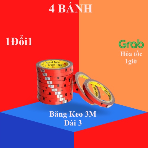 Băng Keo 3M Dài 3 Mét Dán 2 Mặt Cường Lực | Dán Đồ Chơi Xe, Dán Đồ Lên Tường, Tủ...