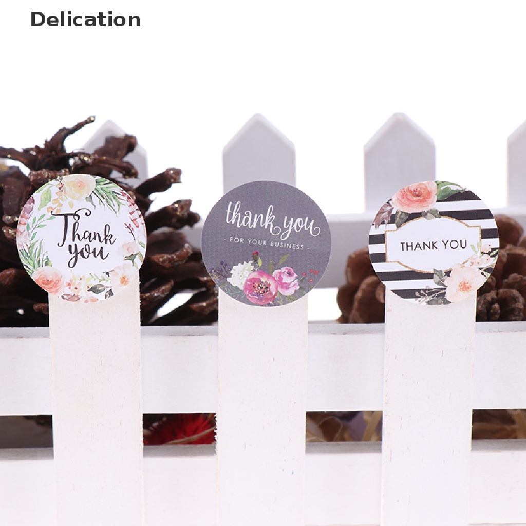 Set 500 Miếng Dán Niêm Phong Bao Thư Hình Tròn In Chữ Thank You Và Hoa