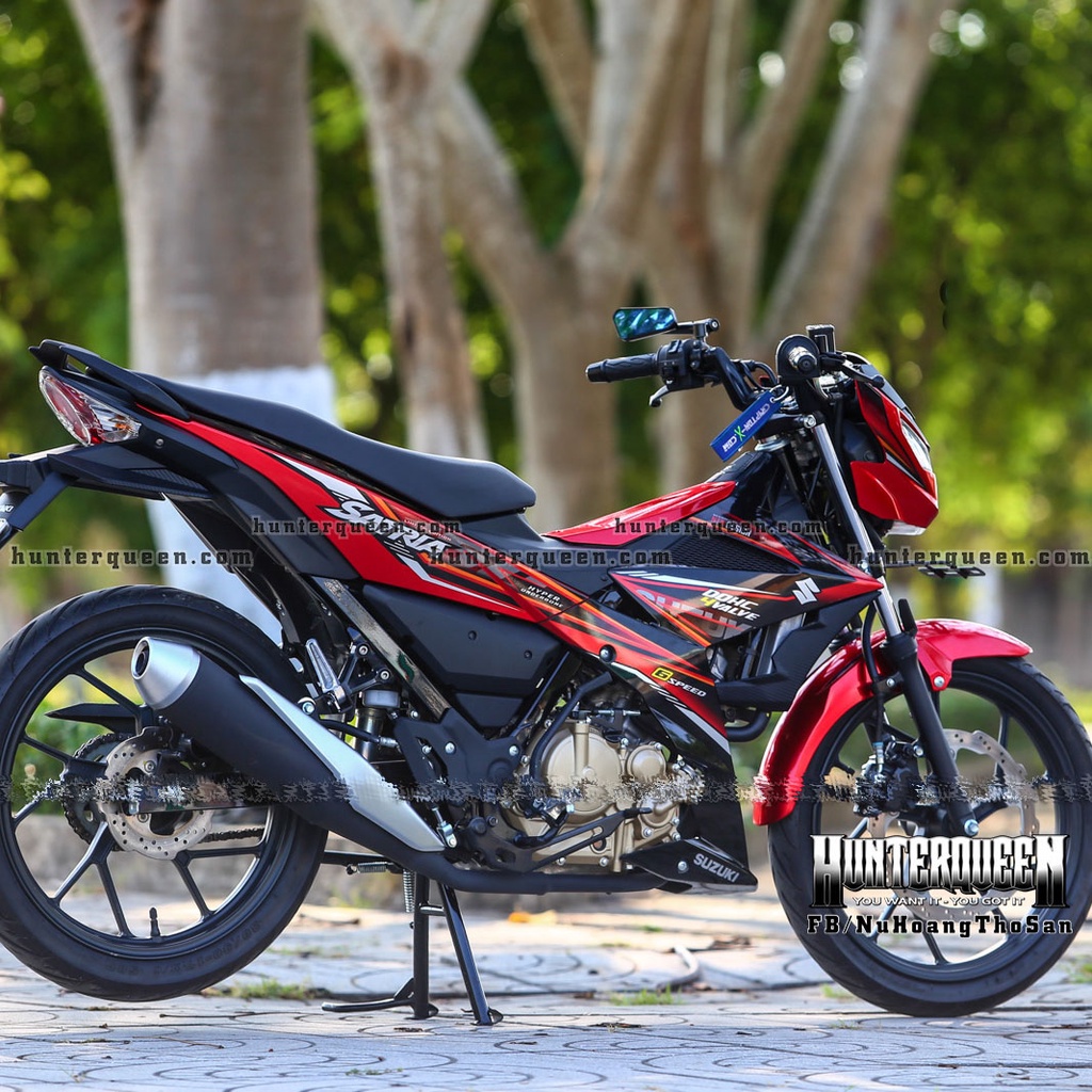 Tem rời cao cấp dán xe Raider Fi đỏ. Phối màu đen cam cực cá tính