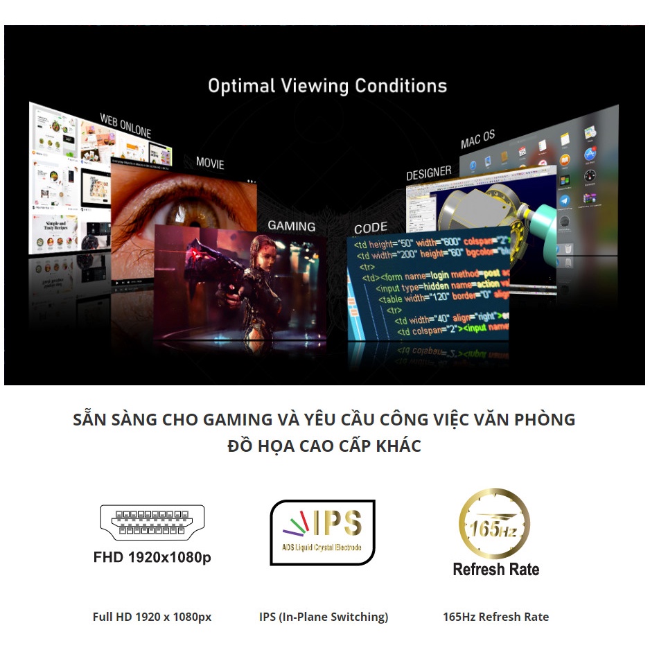 Màn hình VSP IP2703S 27inch Gaming (27&quot; IPS FHD 165Hz, HDMI+DP+Audio 3.5) - Hàng chính hãng