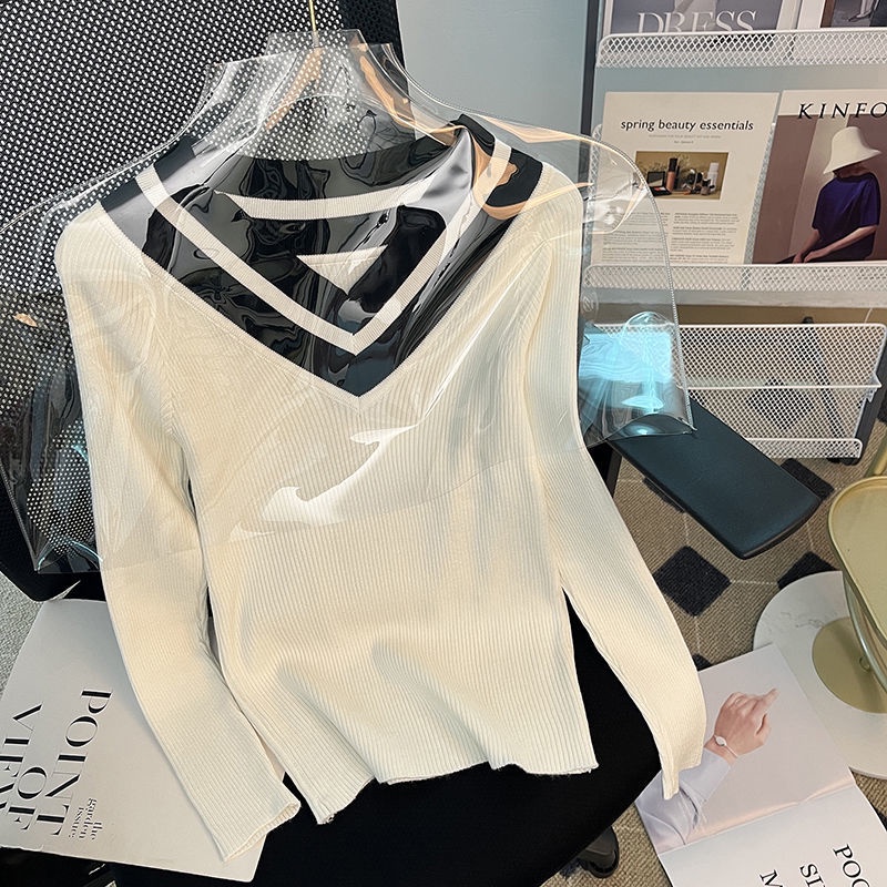 Áo Len Nữ Dài Tay Cổ Chữ v Thời Trang Hàn Mới