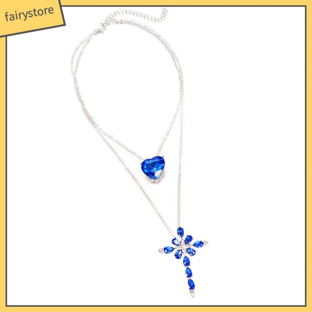 Dây Chuyền 2 Tầng Mặt Chữ Thập Đính Đá Thời Trang