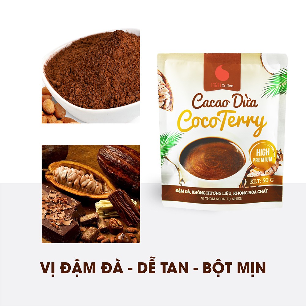Cacao sữa dừa CocoTerry đậm đà, thơm ngon, tiện lợi Light coffee - Gói 50g