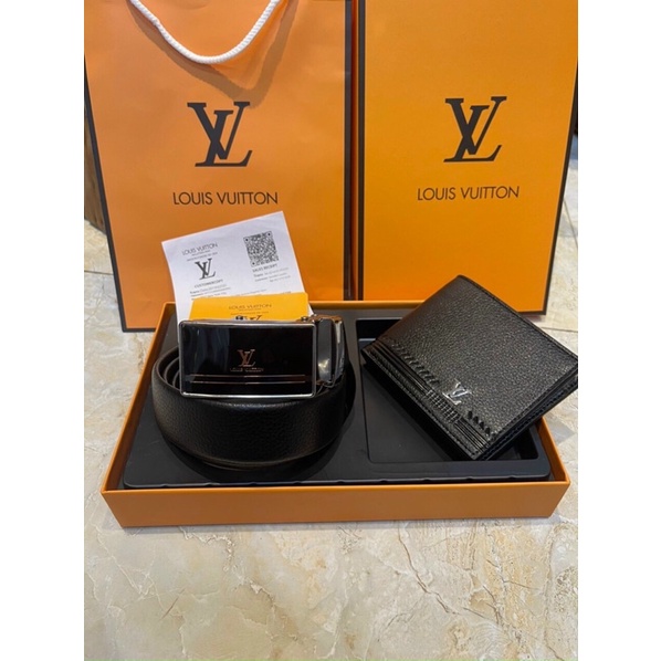 Set Dây lưng kèm vì fullbox hãng,Set 2 chi tiết dây lưng L V nam