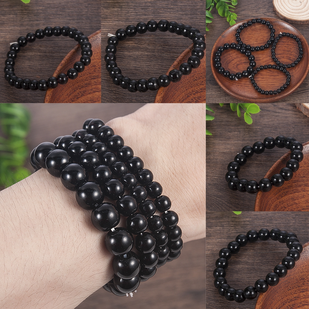 Vòng tay chuỗi hạt đá đen đơn giản thời trang thanh lịch