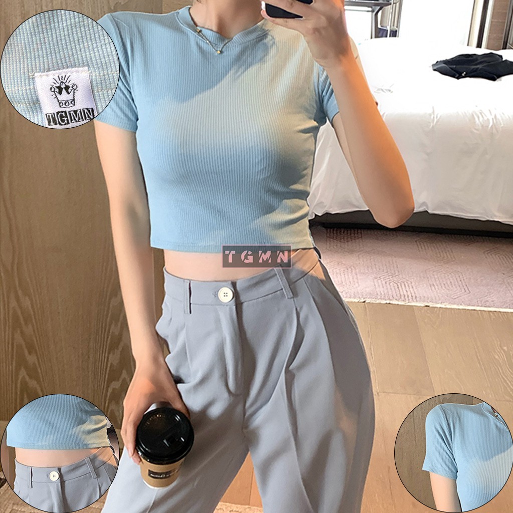 Áo CROPTOP ngắn tay Thun Gân TGMN