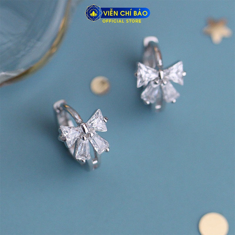Bông tai bạc nữ Bowtie đá trắng chất liệu 925 thời trang phụ kiện trang sức Viễn Chí Bảo B400431X