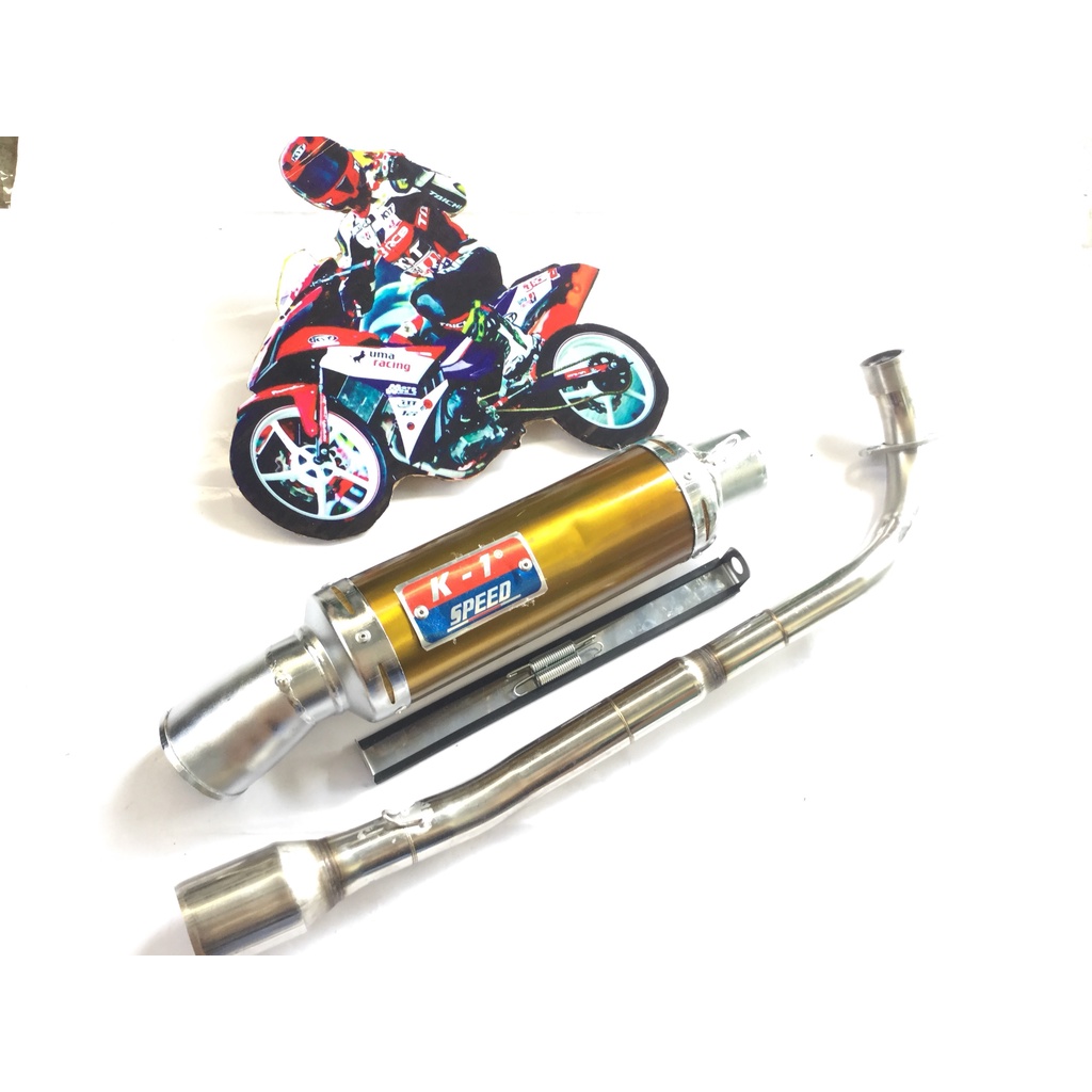 Bộ pô k1 vàng FULL CỔ INOX THẲNG WAVE, SI, CUP, DREAM, EXCITER, WINER, SONIC, RAIDER FI, SATRIA, GSX