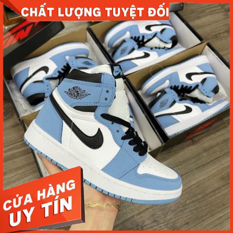 Giày Thể Thao Jordan 1 Cao Cổ Xanh Dương, Giày sneaker JD high university blue nam nữ - Hàng chuẩn Full Box Bill đủ size