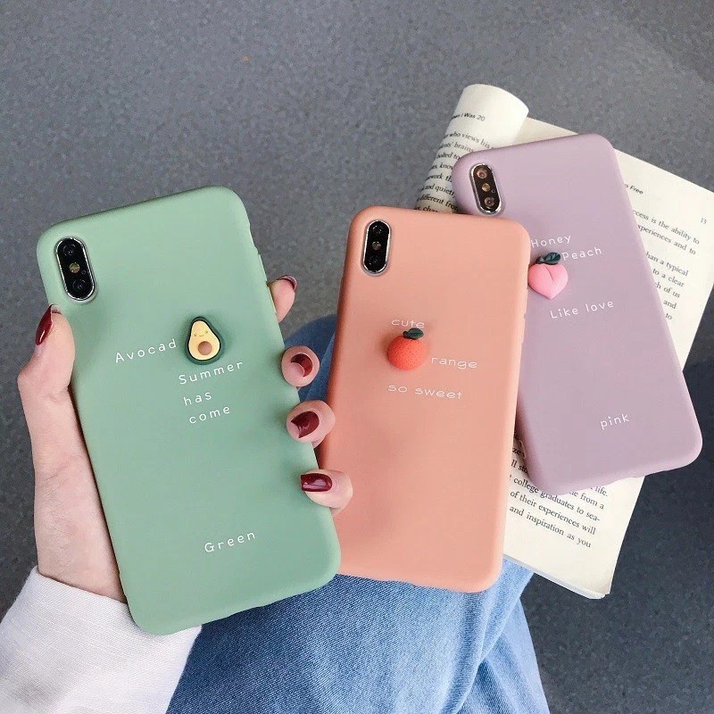 Ốp Lưng Iphone TPU gắn Trái Cây nổi 3D hình quả Bơ/ Đào/ Tim/Cam 6/6plus/6s/6splus/7/7plus/8/8plus/x/xr/xs/11/pro/max