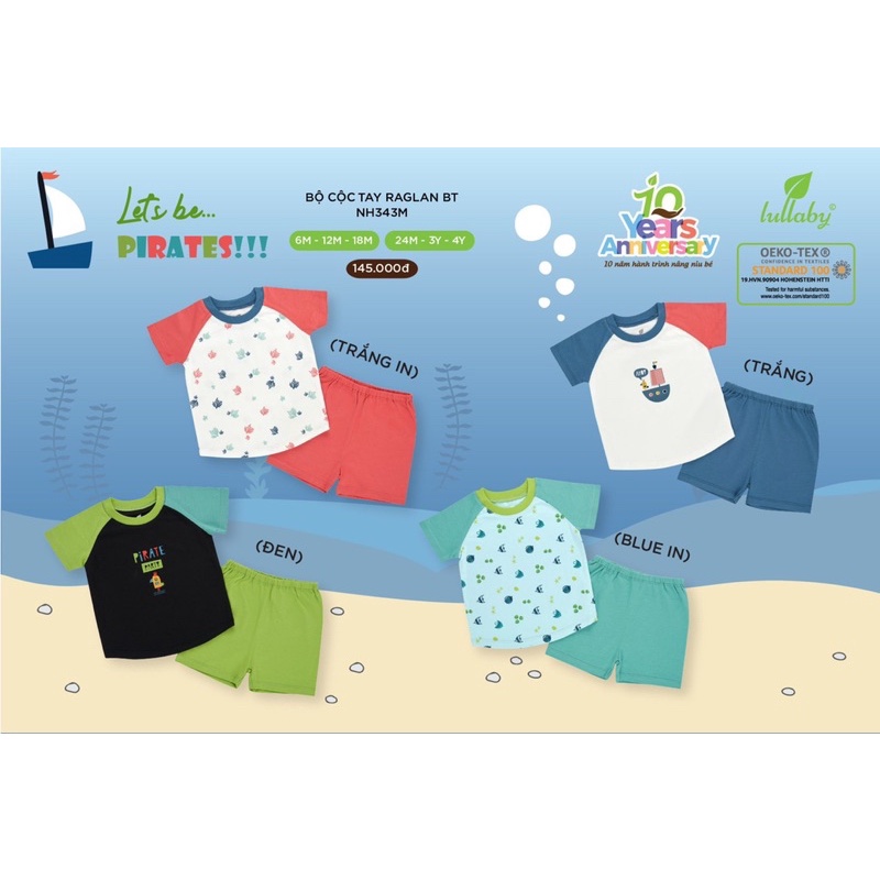 Bộ cộc tay raglan Bé Trai lullaby NH343M (6m-4y)