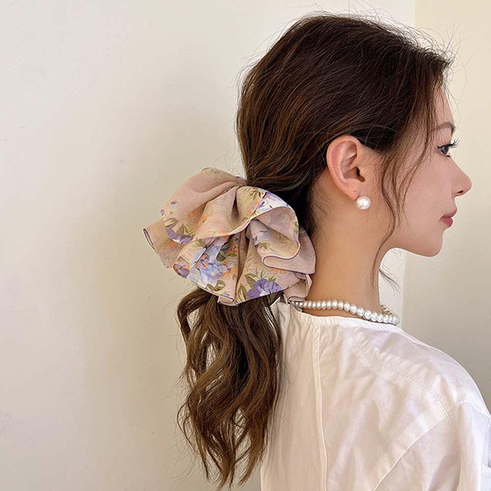 Dây Cột Tóc Scrunchies Họa Tiết Hoa Phong Cách Hàn Quốc Cổ Điển Thời Trang