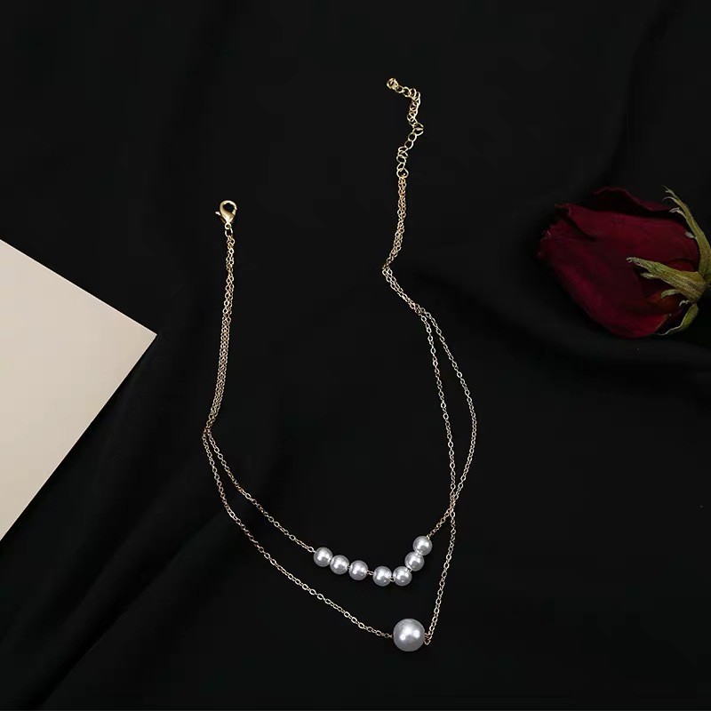 Vòng cổ bằng hợp kim xỏ hạt ngọc trai giả thời trang xinh xắn cho nữ