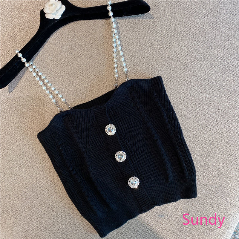 Áo Hai Dây Dệt Kim Đính Đá Xinh Xắn Theo Phong Cách Hàn Quốc Dành Cho Nữ