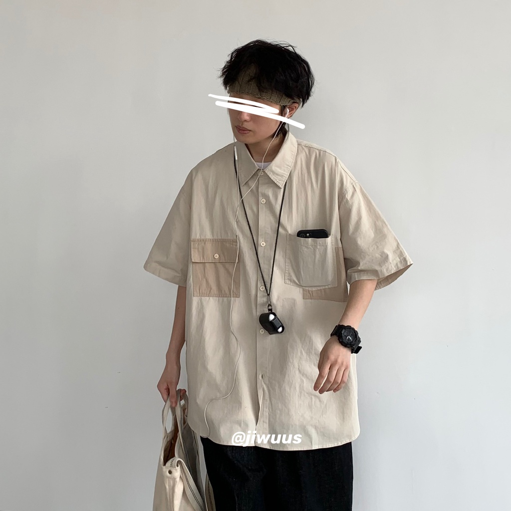 Áo Sơ Mi Tay Ngắn Màu Trơn Đơn Giản Thời Trang Phong Cách Harajuku Cho Nam  simple áo nam đẹp retro hàn quốc áo kiểu nam sọc áo sơ mi nam form rộng