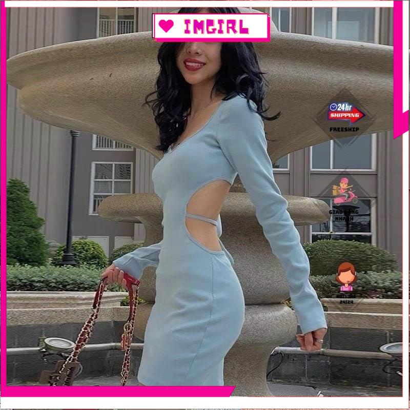 Đầm Ngắn Body Dài Tay 🌻ẢNH THẬT🌻 Váy cutout Dáng Ôm Hở Eo Siêu Quyến Rũ