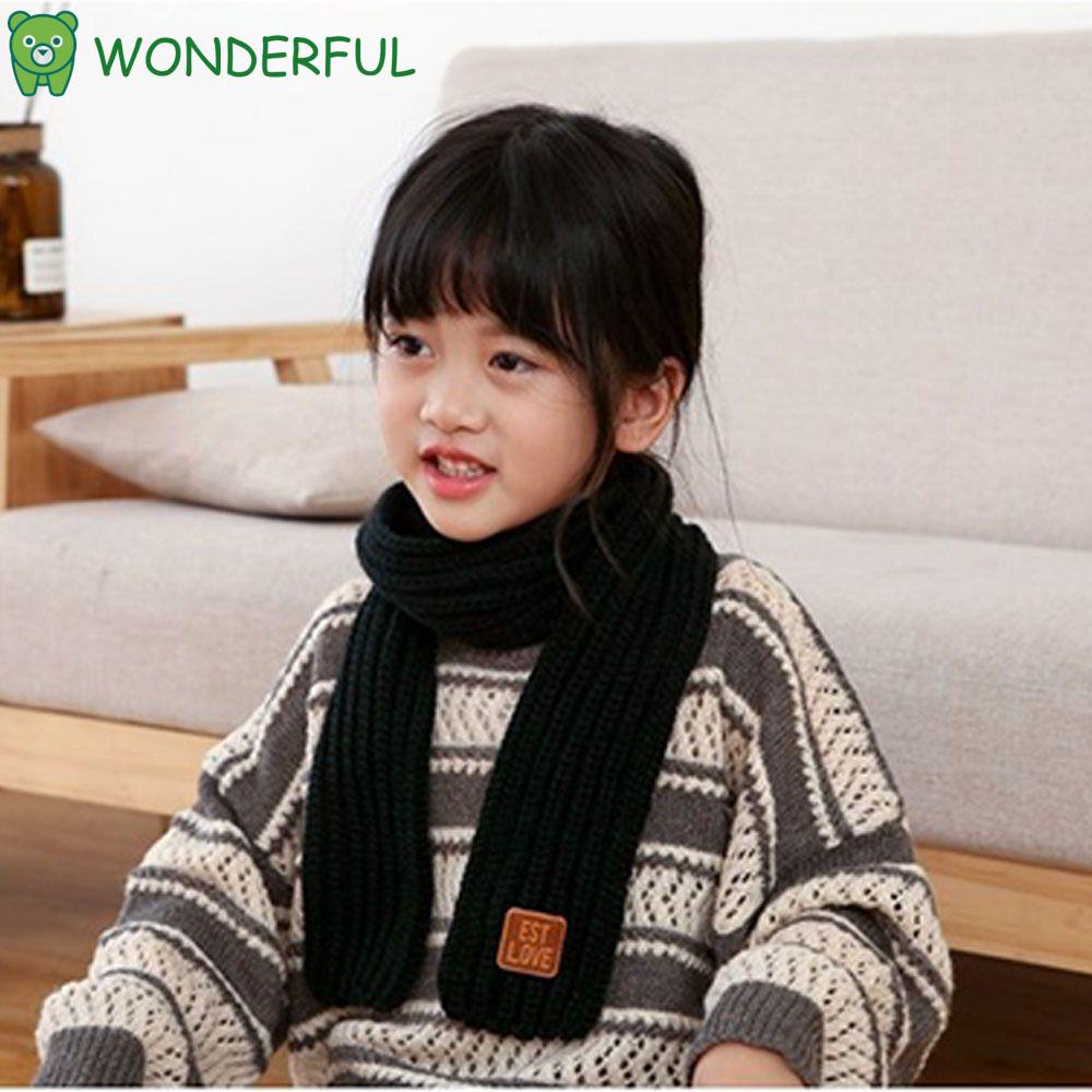 WONDERFUL Khăn choàng cổ bằng da dệt kim màu trơn giữ ấm mùa đông cho bé trai và bé gái