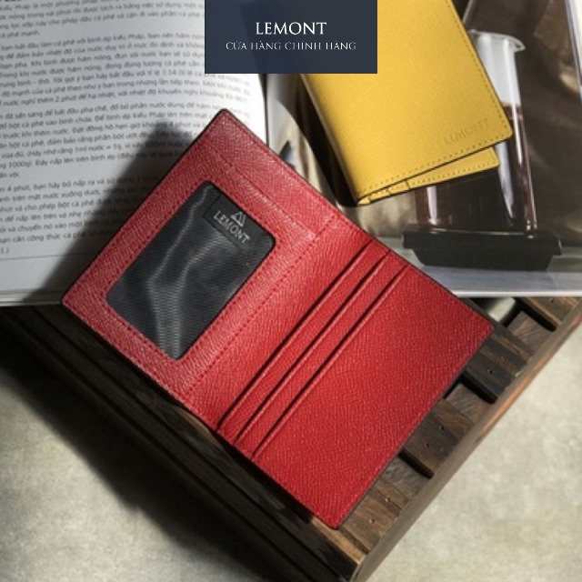 Ví da bò thật đựng thẻ Frame màu Đỏ nhỏ gọn có ngăn đựng ảnh - Thiết kế chính hãng từ Lemont.