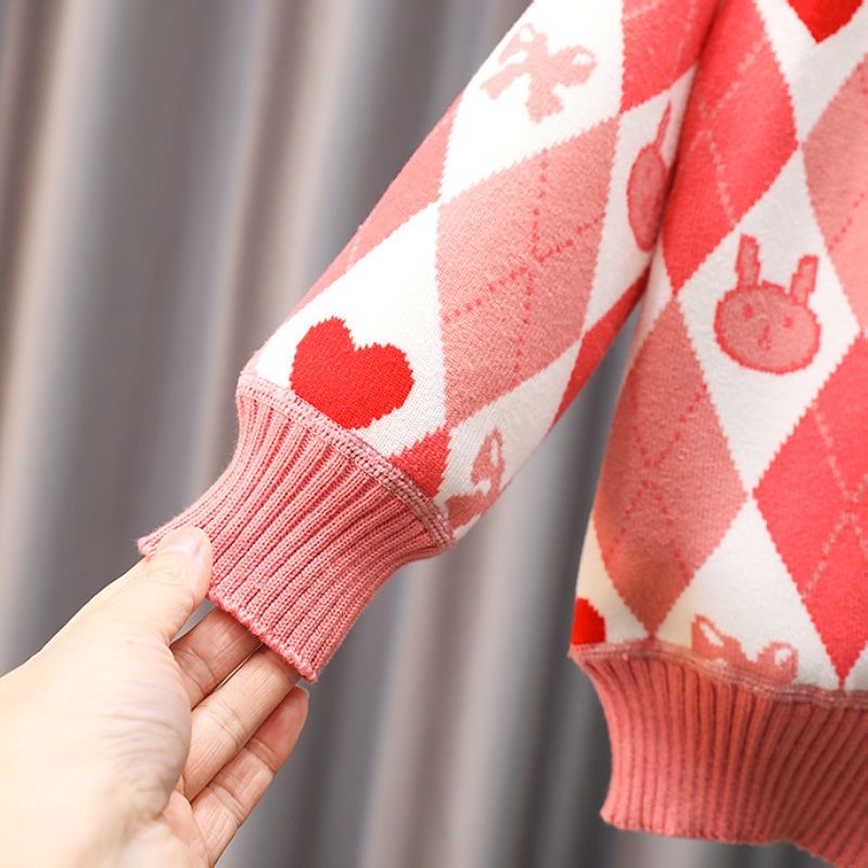 Áo khoác len cardigan đỏ họa tiết thỏ đáng yêu cho bé gái  N01258