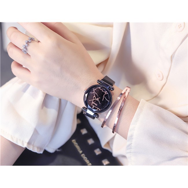 [ xả kho ] Đồng hồ nữ Ulzzang 5028 dây thép lưới khóa nam châm mặt tròn