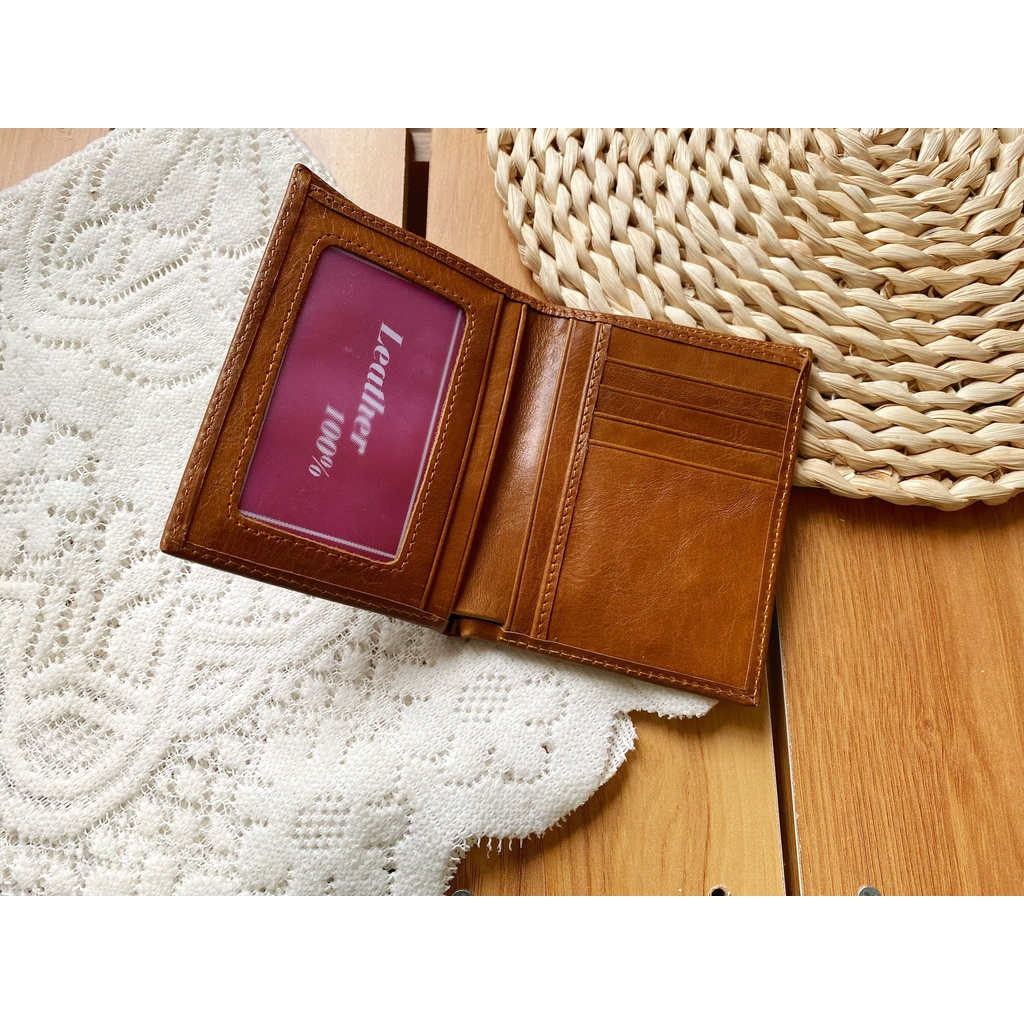 Ví nam da bò sáp 100% thiết kế nhiều ngăn bỏ vừa giấy tờ xe, cavet loại cũ
