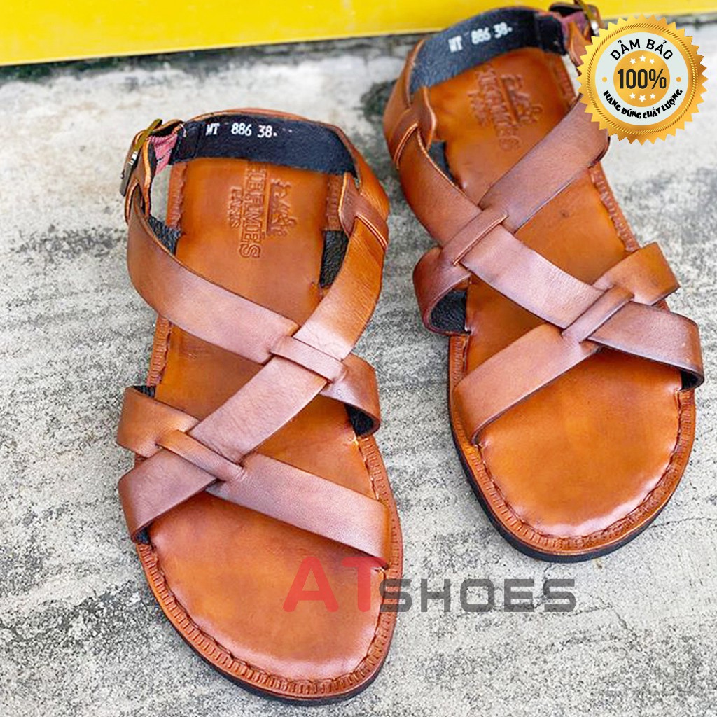 Dép Quai Hậu Dép Sandal Nam Da Bò Thật Atshoes DA886 (Đen - Nâu)