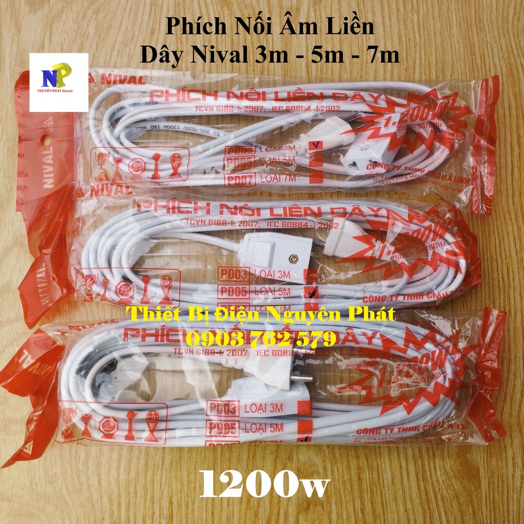 [Nguyên Phát] Phích Nối Âm Liền Dây Nival 3m,5m,7m CS1200w