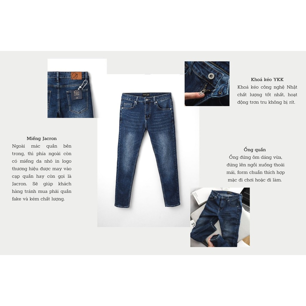 |Hẻm Store| Quần jean nam, quần bò nam Satoshi SAQJ31 dáng vừa màu xanh trơn wash basic chất jean co giãn nhẹ | BigBuy360 - bigbuy360.vn
