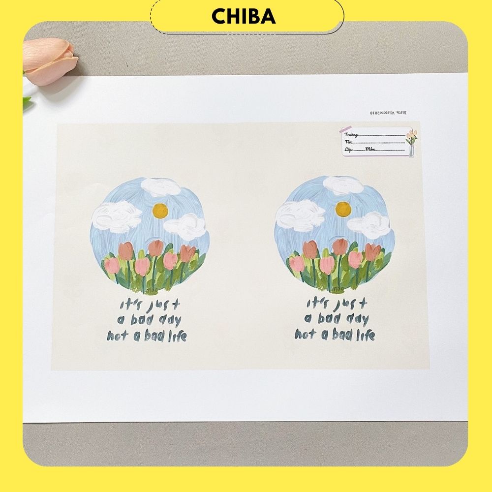 Bao sách, Bao vở hình tulip màu nhẹ nhàng, in nhãn vở miễn phí, hình thật shop tự chụp - Chị Ba House