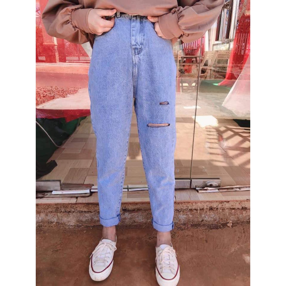 Quần jean baggy nữ Lylyshop lưng cao cạp cúc phong cách ullzang - unisex - 9106