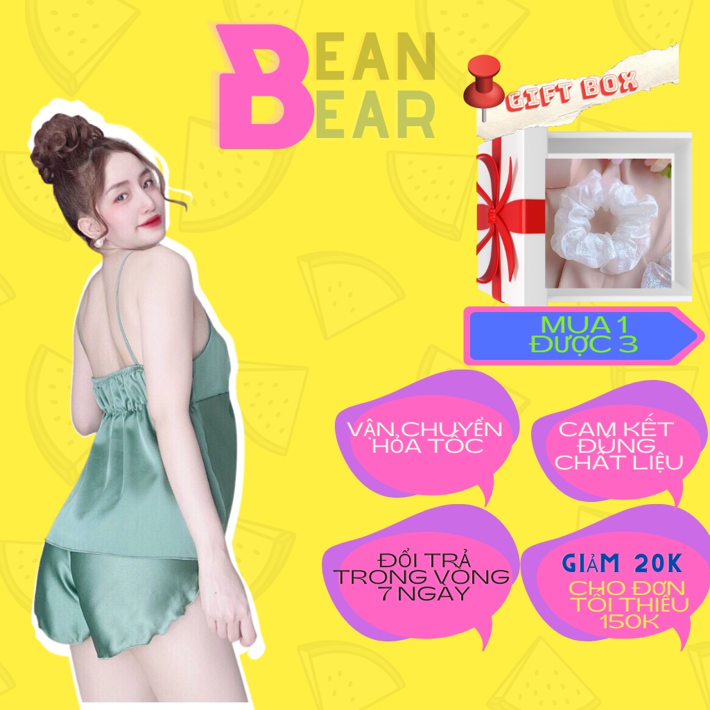 -Đồ bộ lụa satin,đồ ngủ lụa 2 dây chất lụa satin Bear&Bean.Store freesize đến 55kg