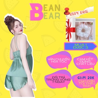 -Đồ bộ lụa satin,đồ ngủ lụa 2 dây chất lụa satin Bear&Bean.Store freesize đến 55kg