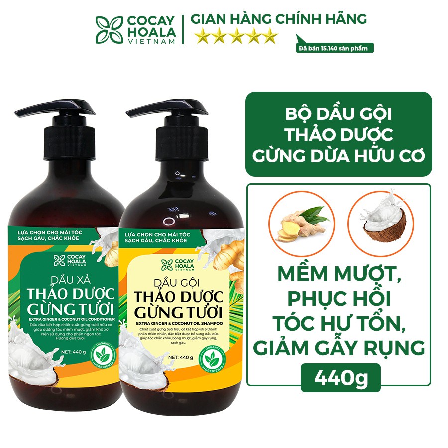 Dầu Gội - Xả thảo dược gừng dừa hữu cơ (440ml/chai)