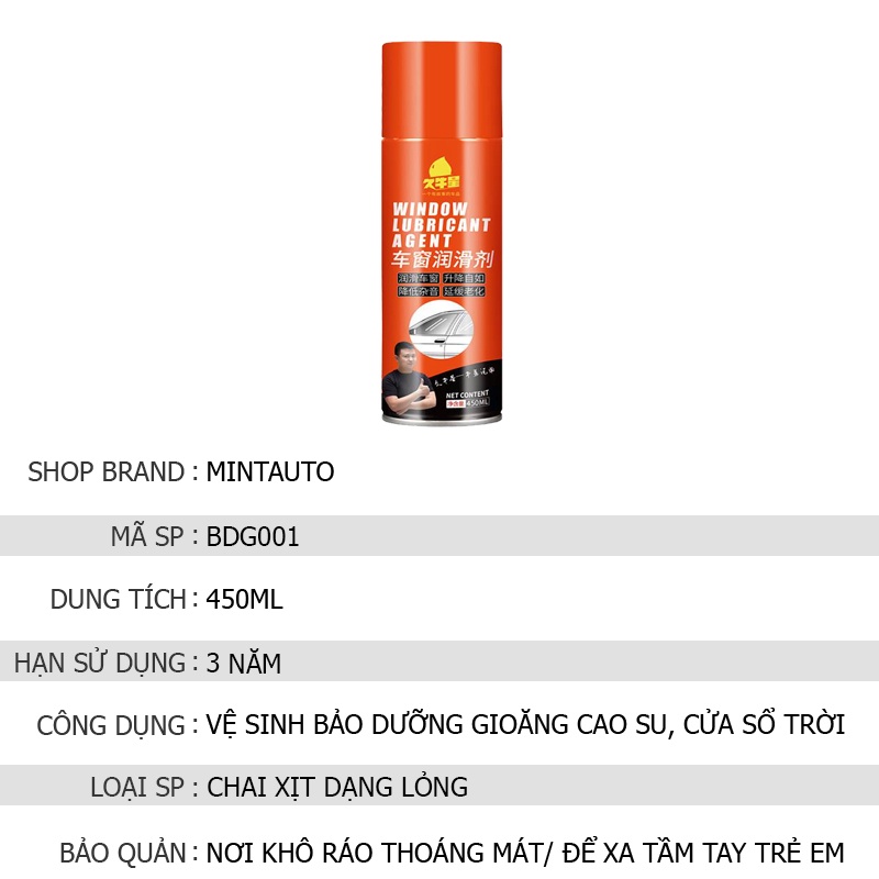 Chai xịt vệ sinh bảo dưỡng gioăng cao su Window Lubricant Agent siêu sạch dung tích 450ml