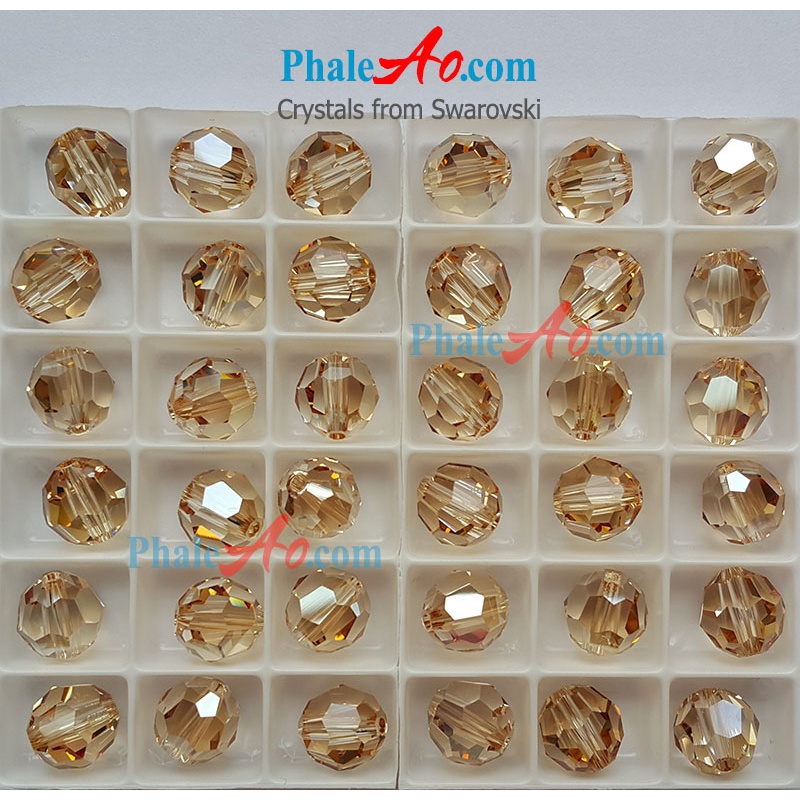 Vòng tay mân côi hạt tròn 10ly & 6ly pha lê Áo Swarovski crystal 5000 màu trà 001GSHA