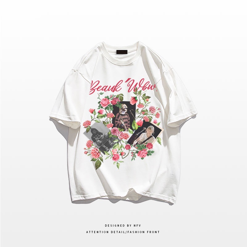 NRVP Áo thun tay ngắn cổ tròn in hình và chữ thời trang mùa hè phong cách Hàn Quốc mới