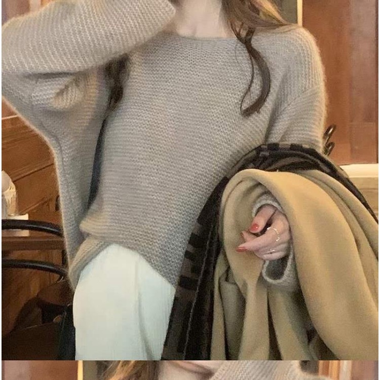 Áo sweater dệt kim vải len acrylic phong cách Pháp thời trang