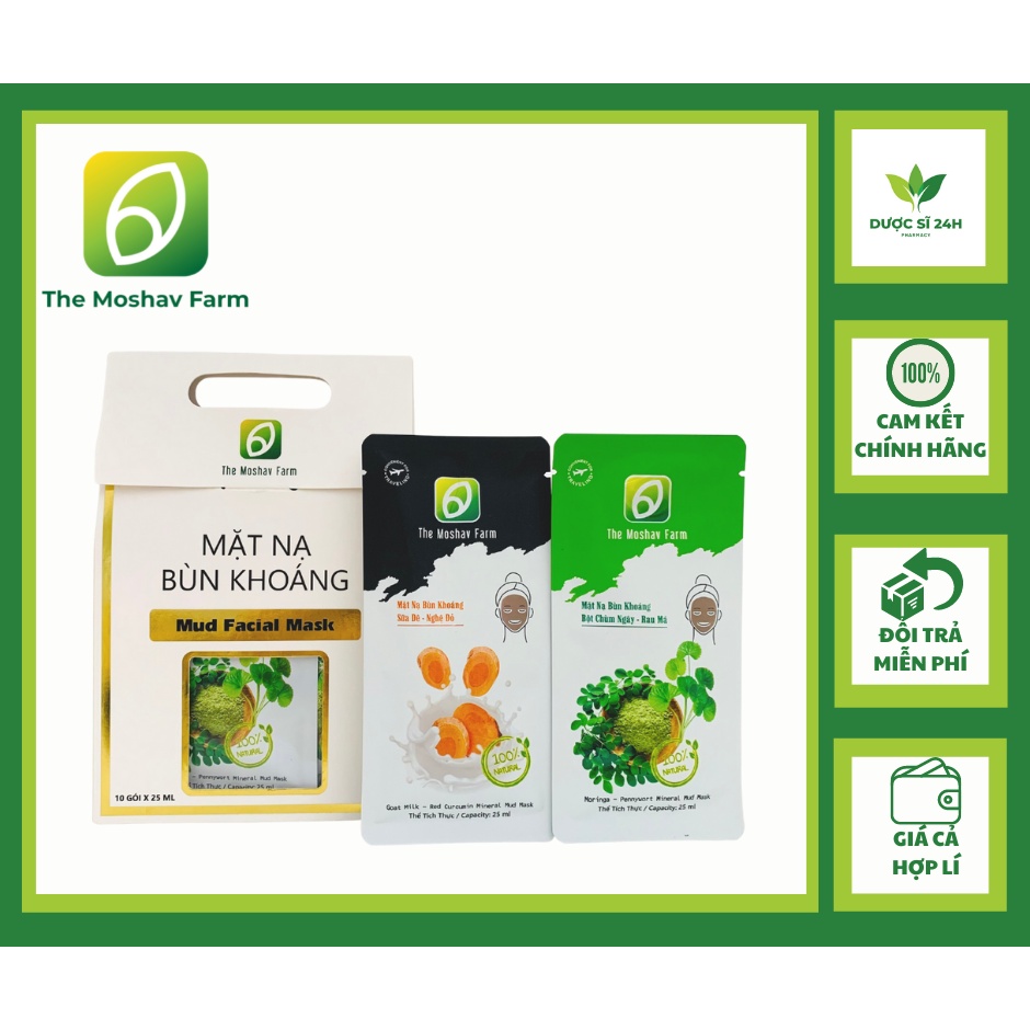 Mặt Nạ Bùn Khoáng - Hỗ Trợ Trị Mụn, Sáng Da, Làm Mờ Thâm Nám - The Moshav Farm - Hộp Mix 10 Gói