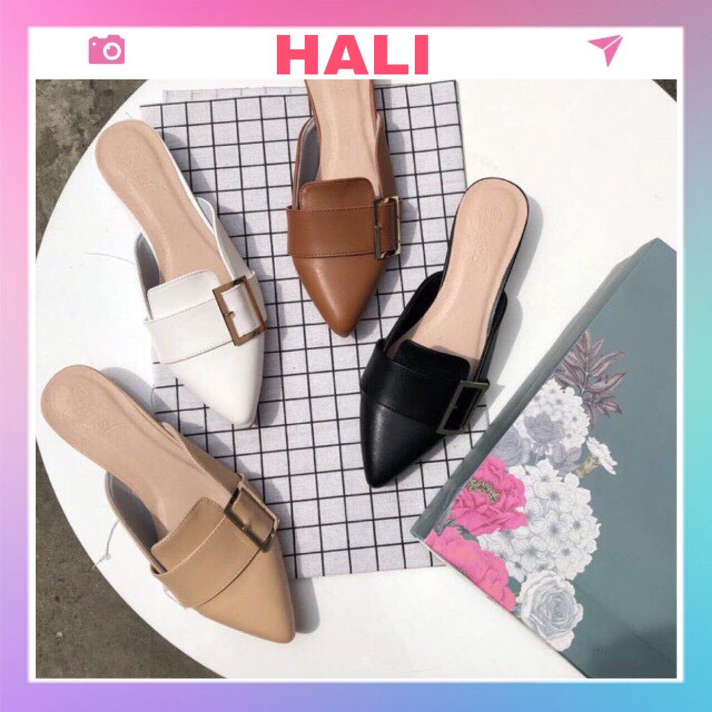 Giày sục gắn móc hình vuông sang chảnh nữ